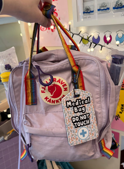 Medial bag tag - “Medical Bag do not touch” blue & pink floral