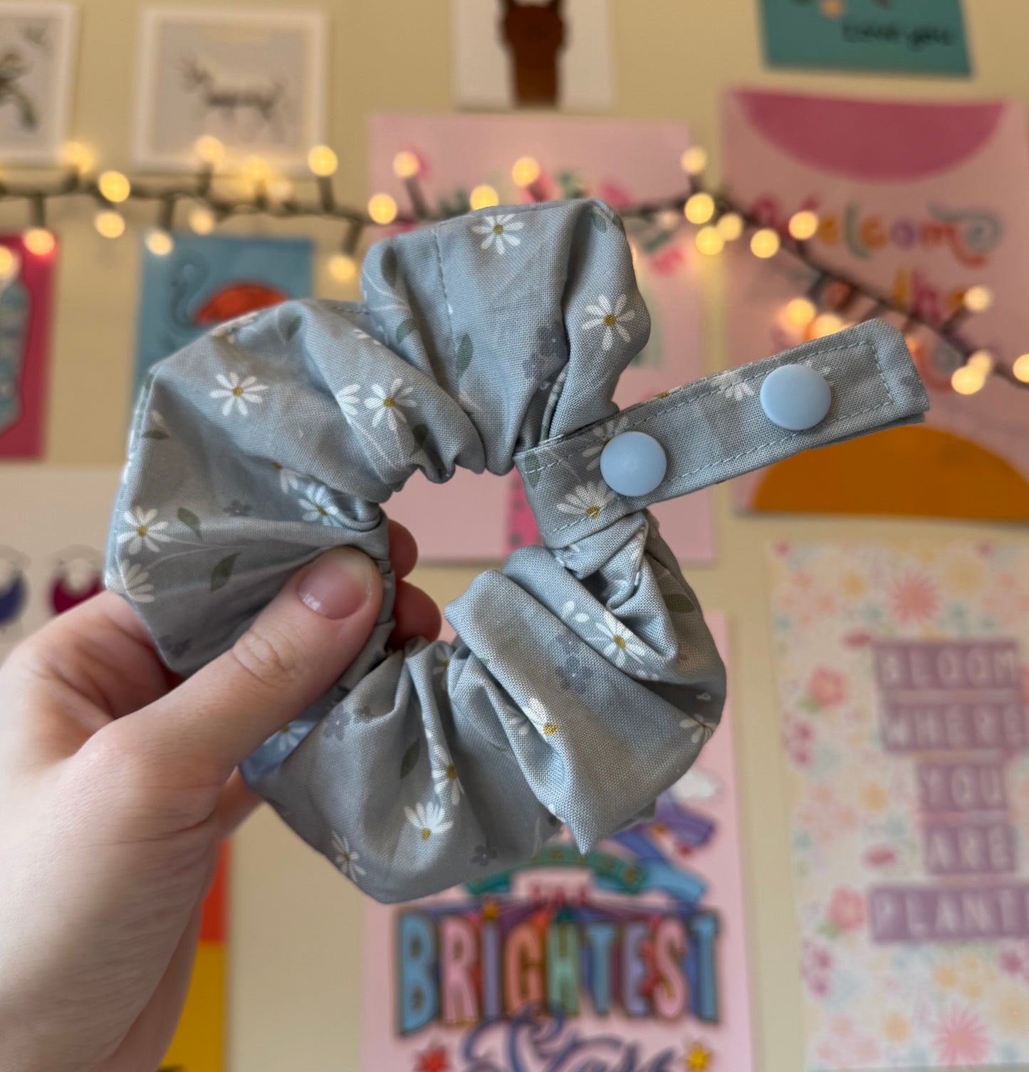 Duck egg blue daisy Tubie scrunchies