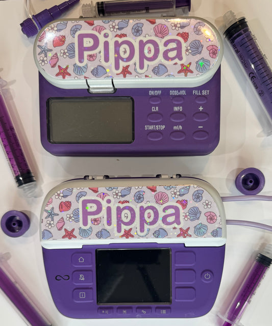 Pink sea shells personalised Nutricia infinity and infinity 3 pump sticker