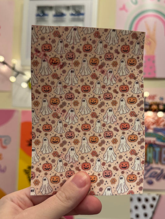 Pink floral ghost & pumpkins Halloween tubie tape