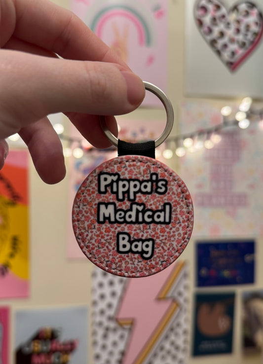 Floral pink Mini personalised bag tag - “your NAME! Medical bag” 5cm medical bag tag!