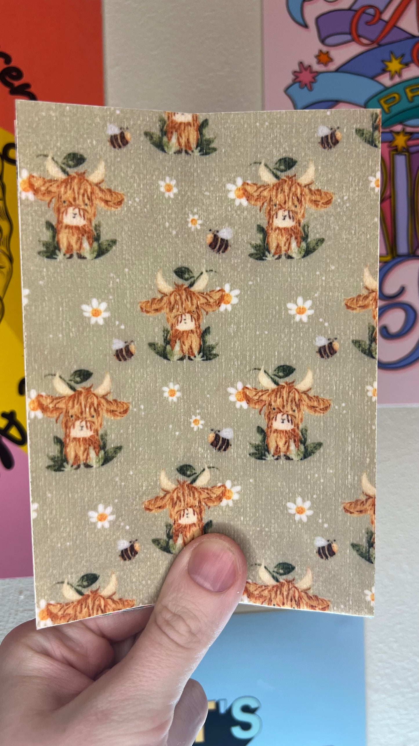 Highland cows, bumble bee and flowers Tubie tape