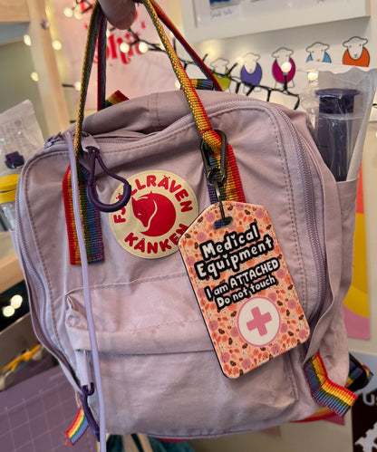 Medial bag tag - “Medical Equipment I am attached do not touch” pink butterflies & flowers