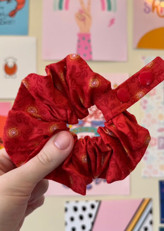 Red floral Tubie scrunchies