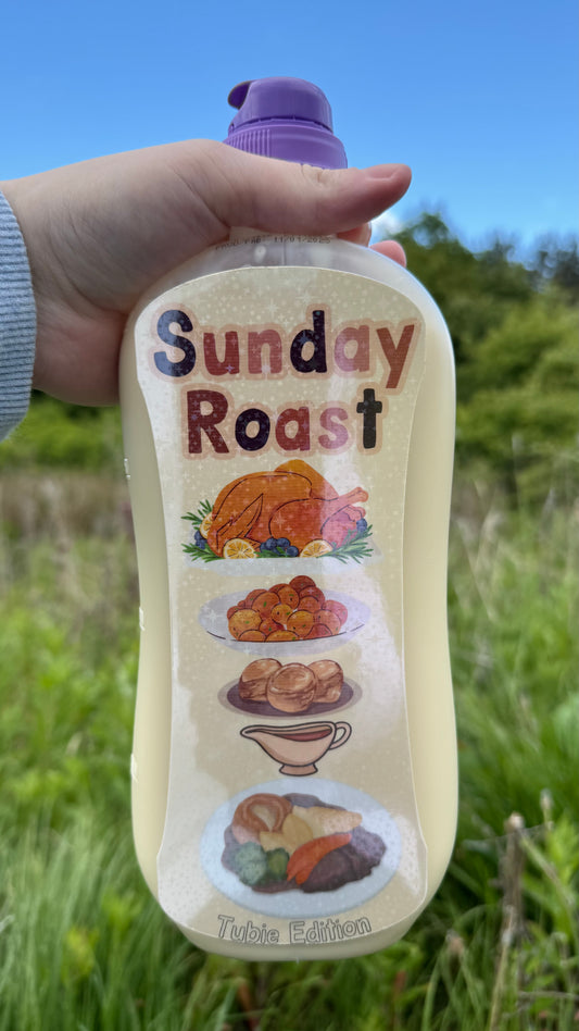 PREORDER WILL BE SENT OUT THE WEEK OF 11/08/25. Sunday roast tubie edition - Foodie al Tubie (feed bottle stickers)