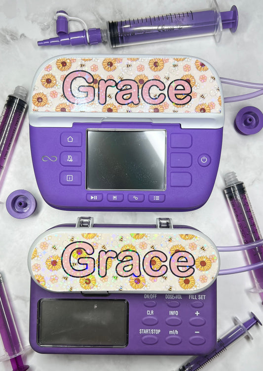 Bumble bees and flowers personalised Nutricia infinity and infinity 3 pump sticker