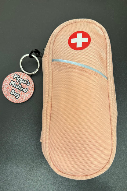 Floral pink Mini personalised bag tag - “your NAME! Medical bag” 5cm medical bag tag!