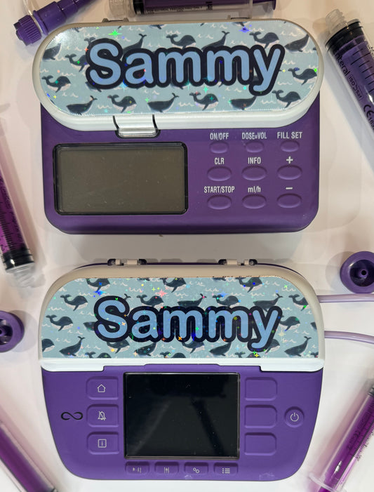 Whale blue sea and summer personalised Nutricia infinity and infinity 3 pump sticker
