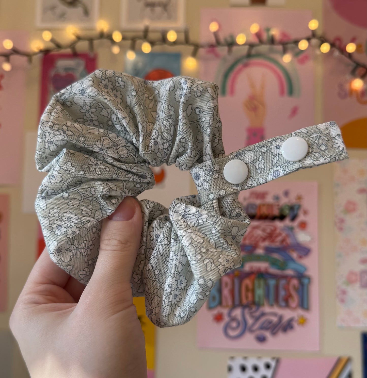 Liberty London pale green floral Tubie scrunchies