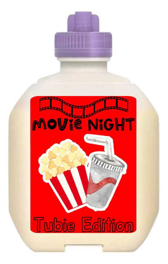 (Nestle Peptamen) Movie night - popcorn and fizzy drink tubie edition - Foodie al Tubie feed bottle stickers