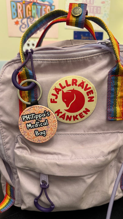 Pink dinos Mini personalised bag tag- “your NAME! Medical bag” 5cm medical bag tag!