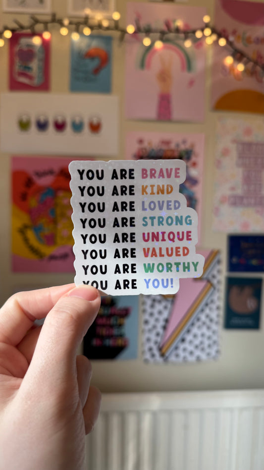 You are ……. Positive affirmations list holographic stickers