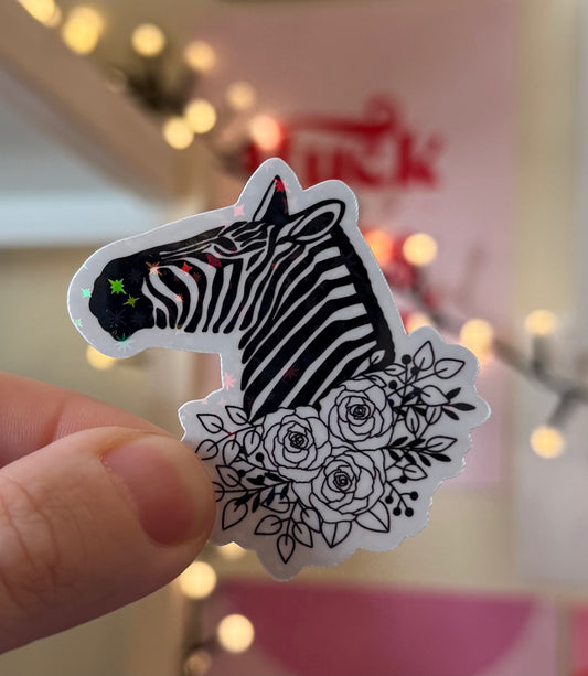Floral Zebra rare disease Ehlers danlos awards Holographic Sticker