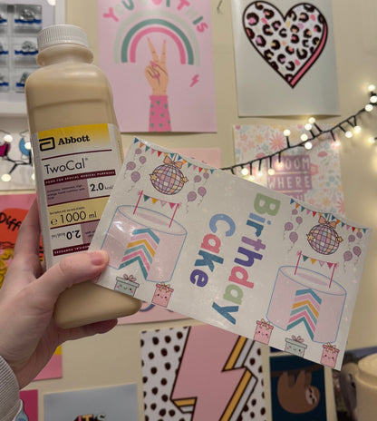 (ABBOTT 1L) birthday cake Tubie edition - Foodie al Tubie feed bottle stickers